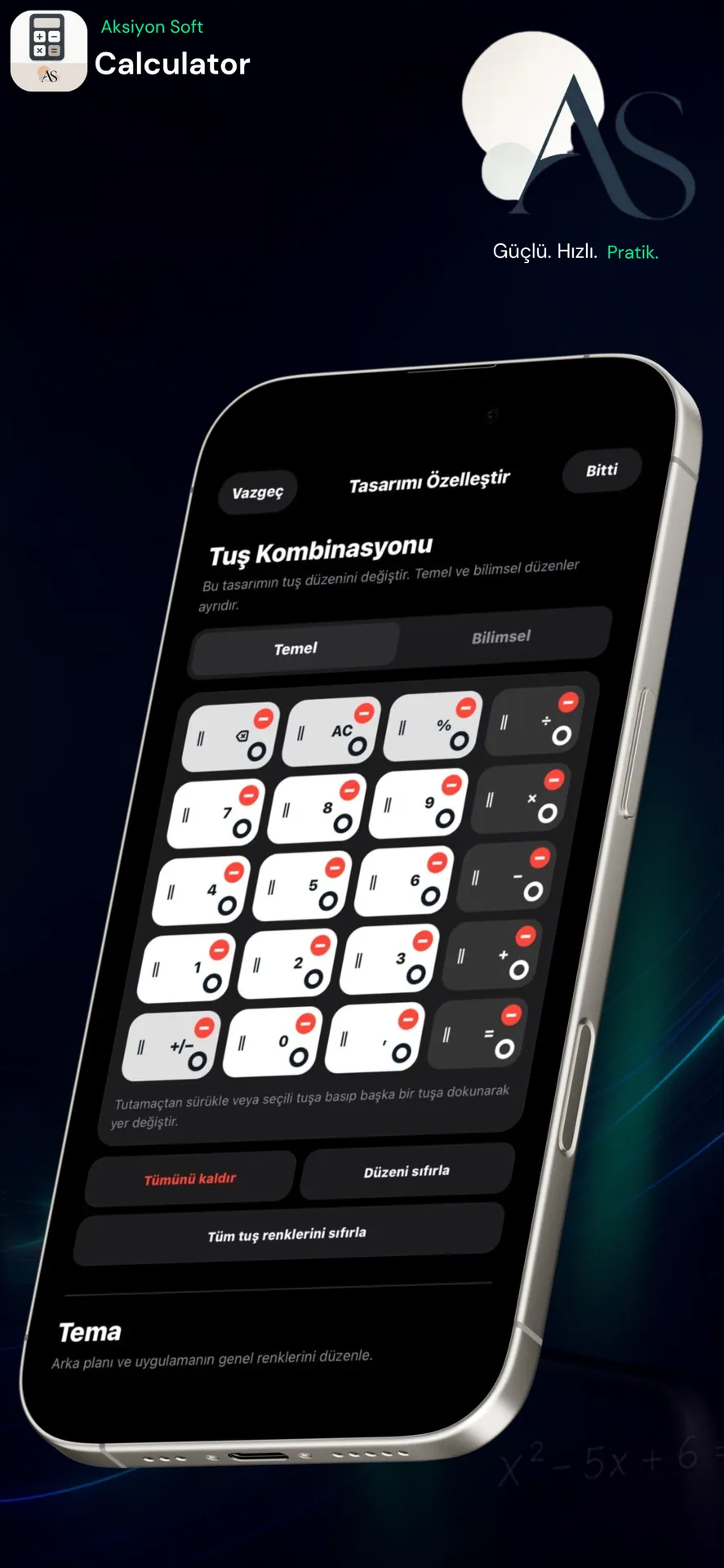 Aksiyon Calculator iPhone tuş kombinasyonları