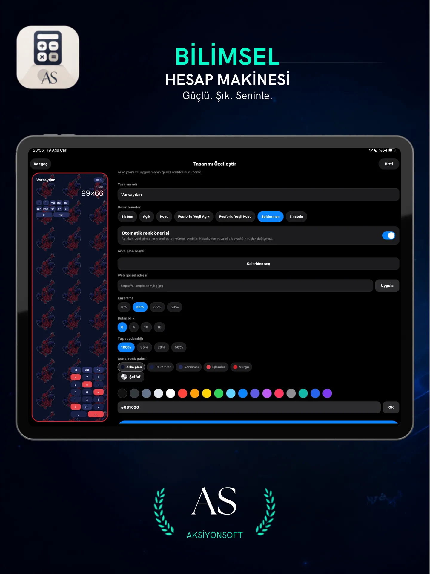 Aksiyon Calculator iPad özelleştirme