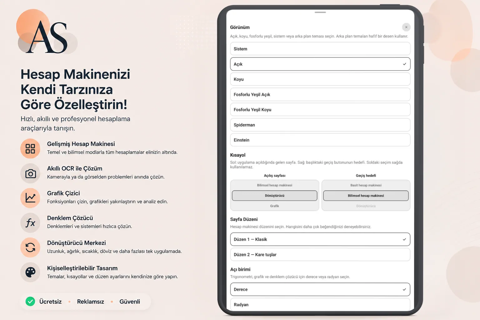 Aksiyon Calculator Android tablet görünüm ayarları