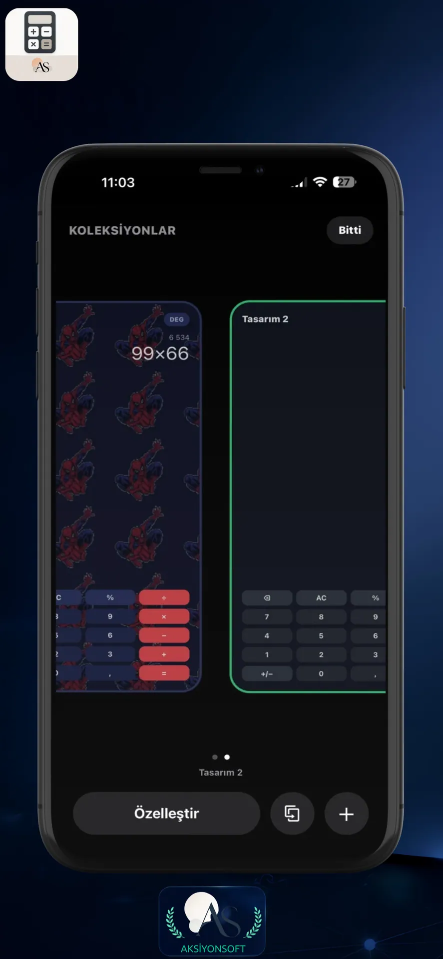 Aksiyon Calculator iPhone özelleştirme