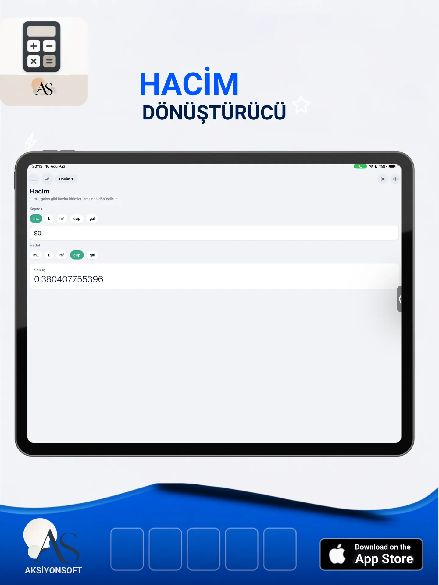 Aksiyon Calculator iPad Aksiyon Soft tanıtım ekranı