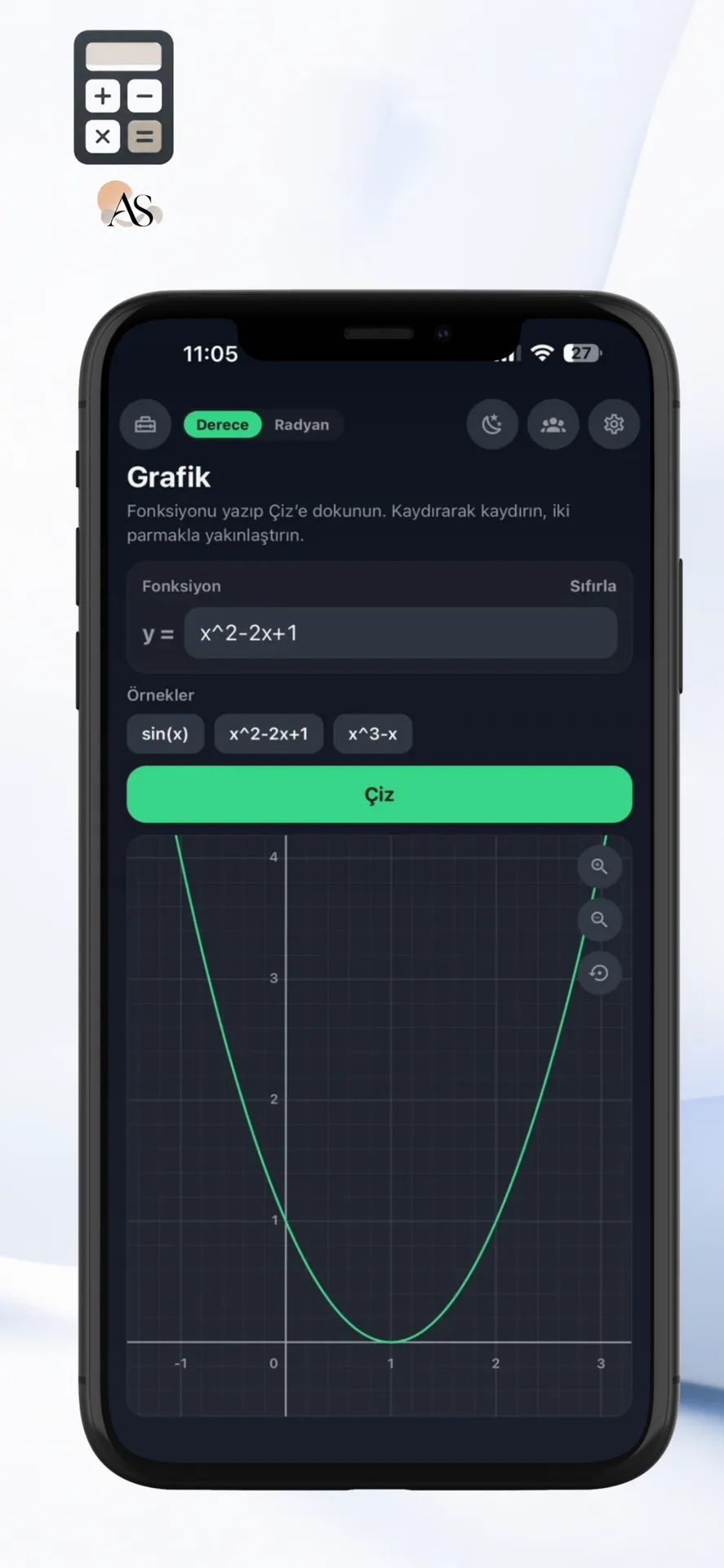 Aksiyon Calculator iPhone fonksiyon grafiği