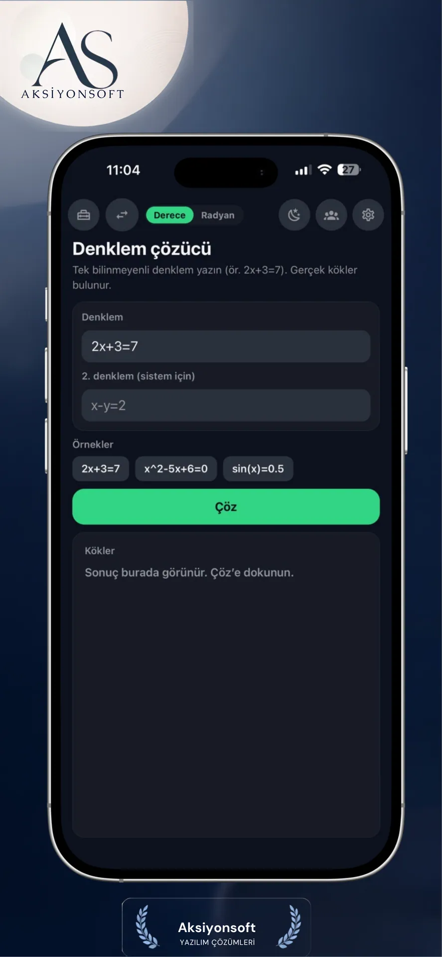 Aksiyon Calculator iPhone denklem çözücü