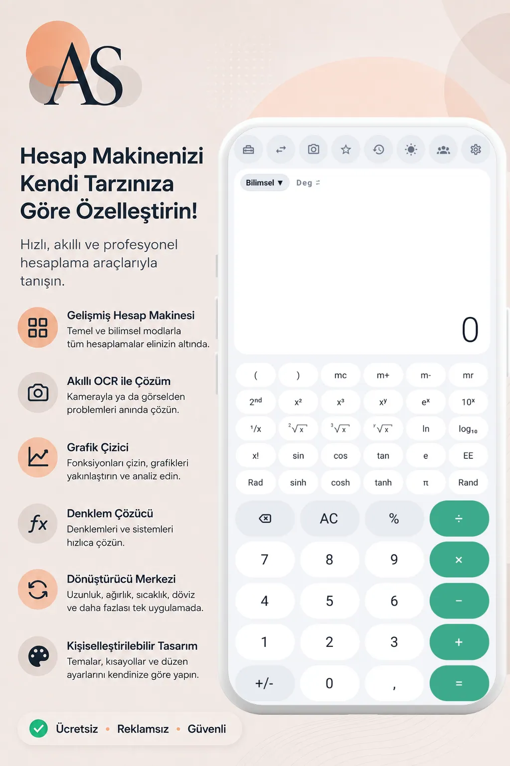 Aksiyon Calculator Android bilimsel hesap makinesi