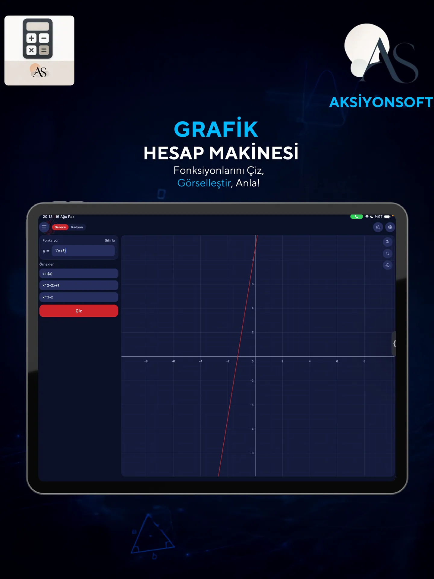 Aksiyon Calculator iPad fonksiyon grafiği