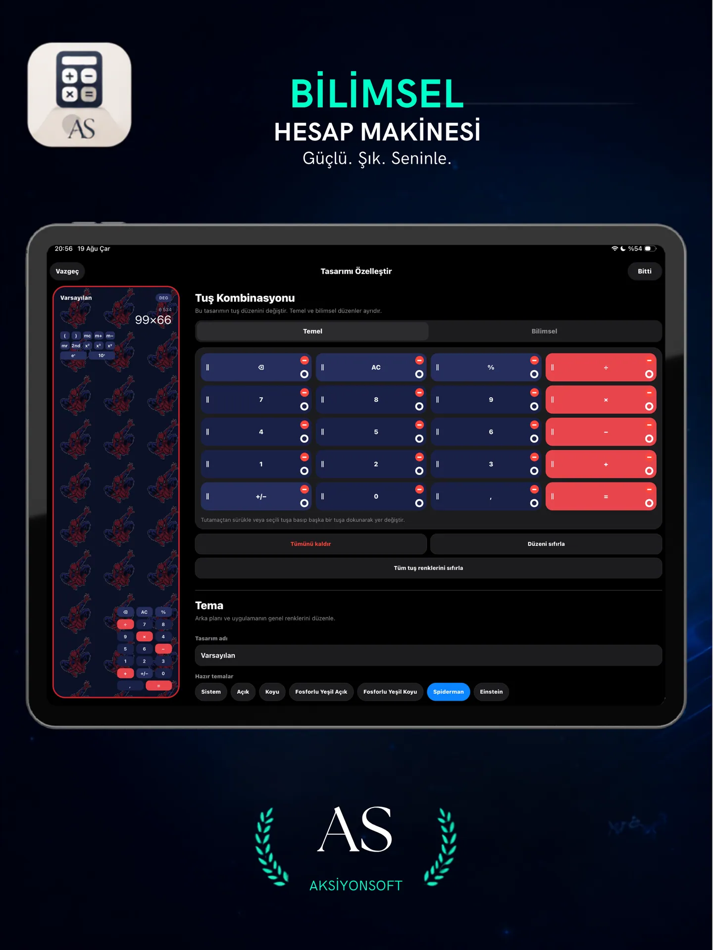 Aksiyon Calculator iPad tuş düzeni
