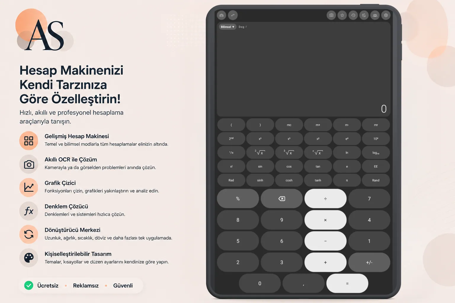 Aksiyon Calculator Android tablet bilimsel hesap