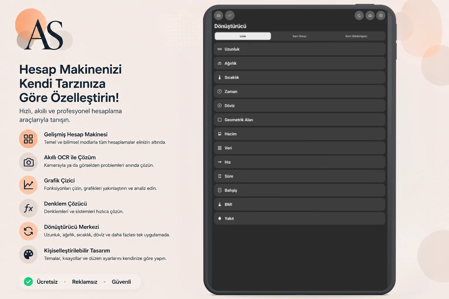 Aksiyon Calculator Android tablet dönüştürücü