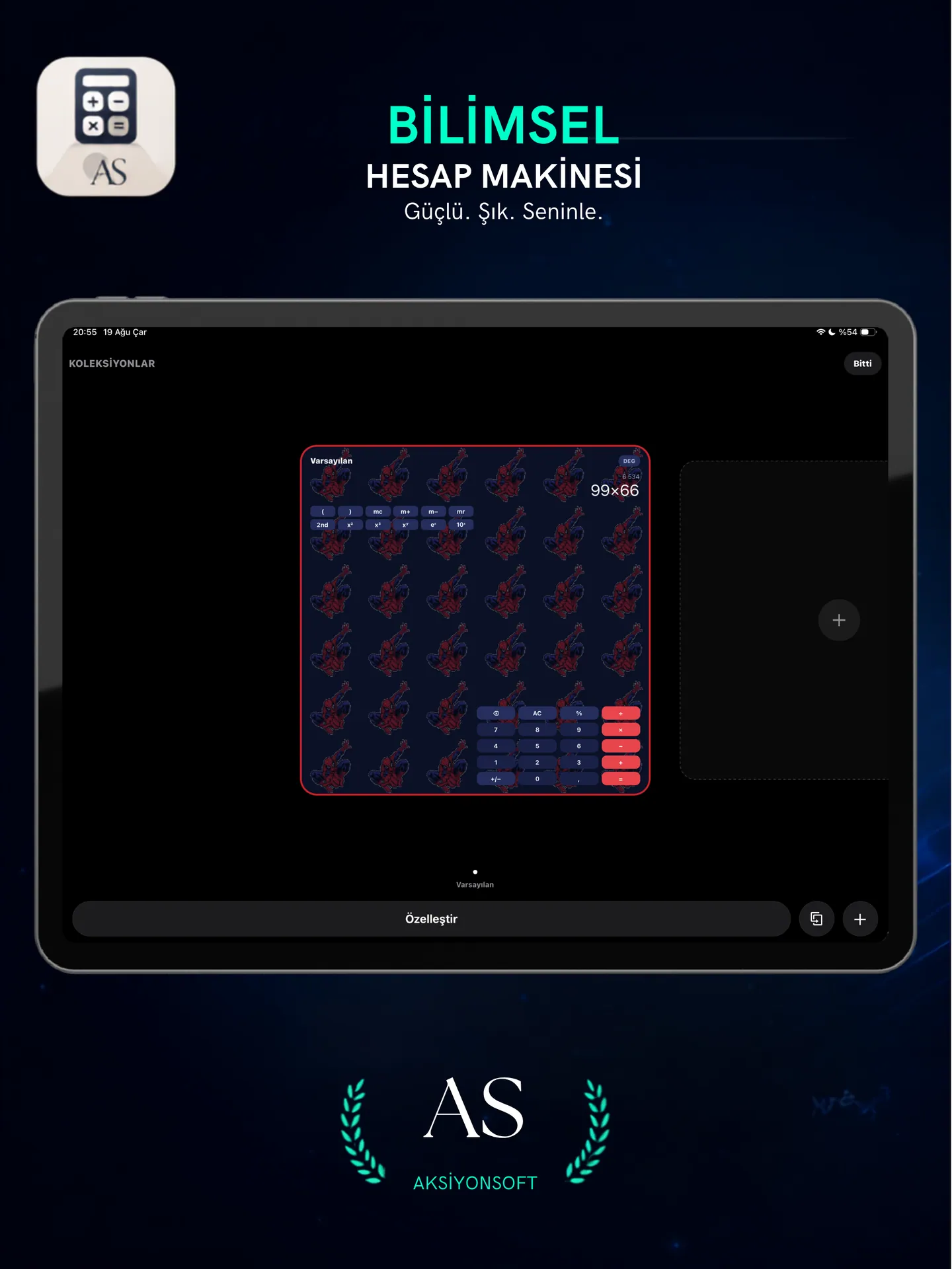 Aksiyon Calculator iPad tema seçimi