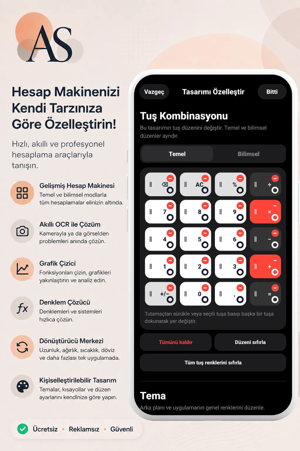 Aksiyon Calculator Android tuş özelleştirme