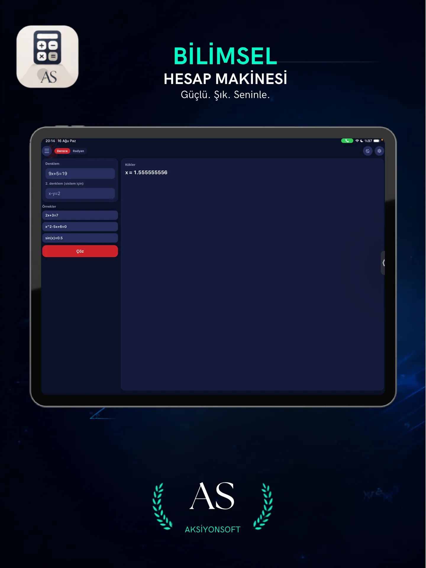 Aksiyon Calculator iPad denklem çözücü