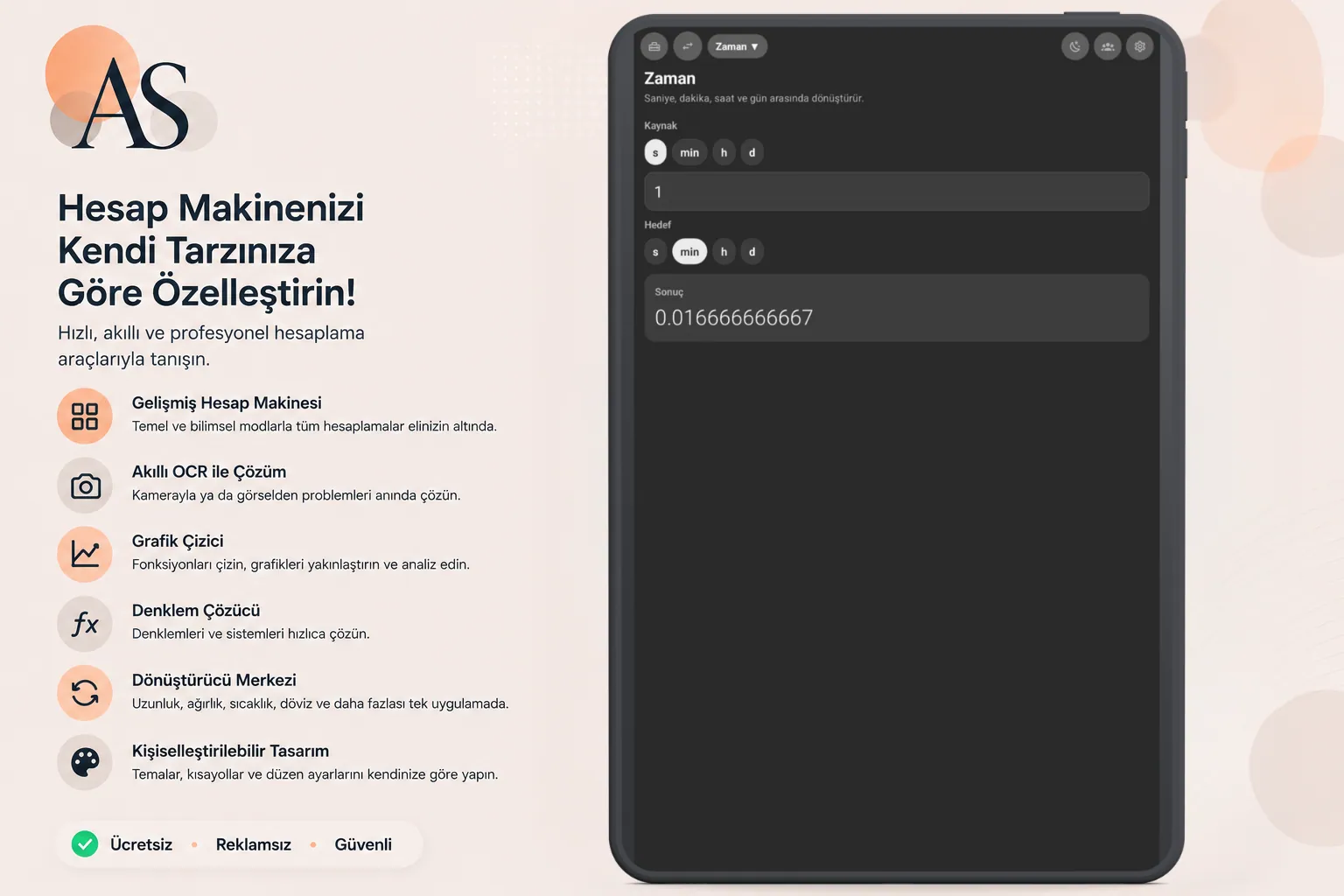 Aksiyon Calculator Android tablet zaman hesapları