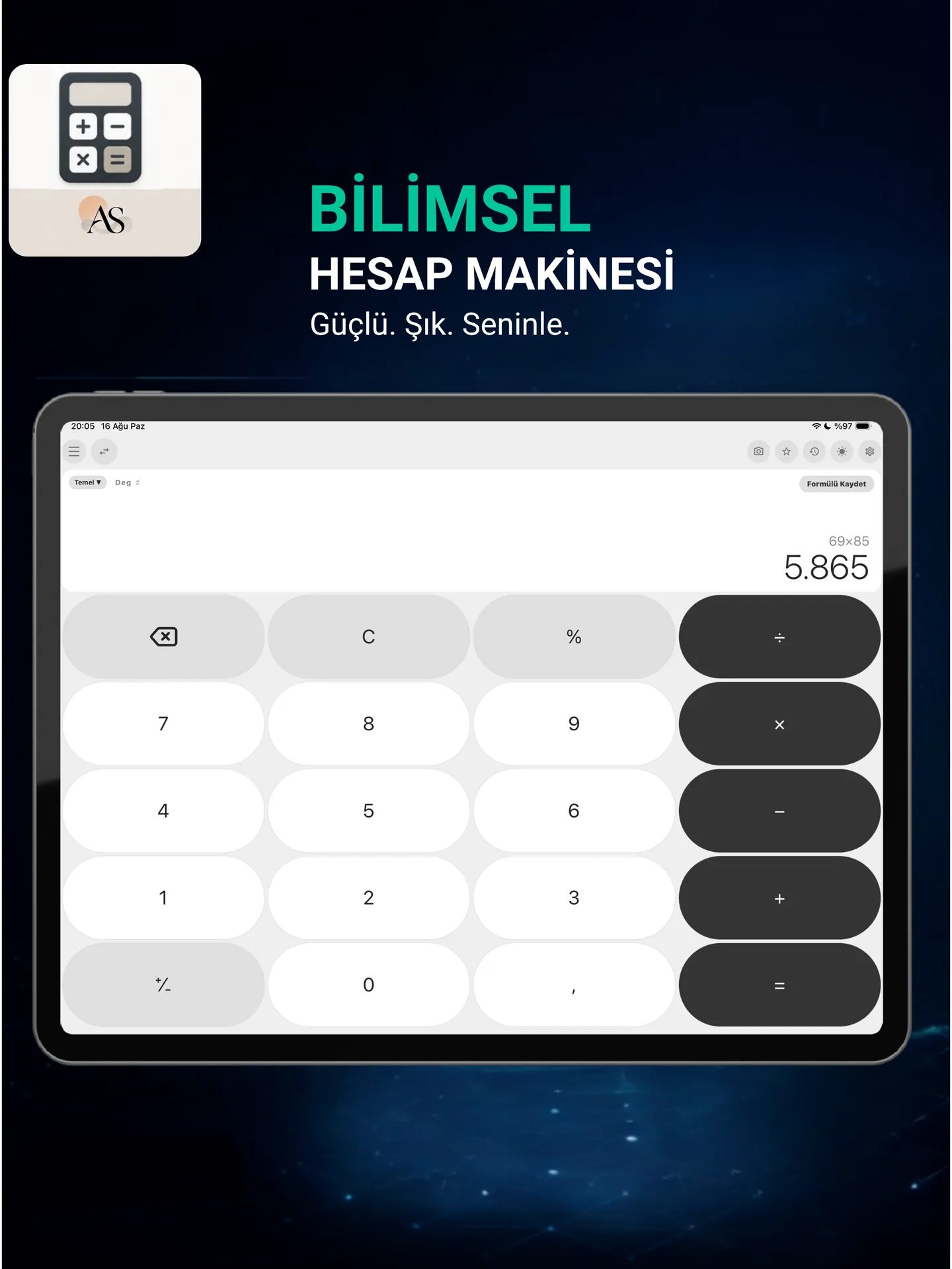Aksiyon Calculator iPad ana ekran