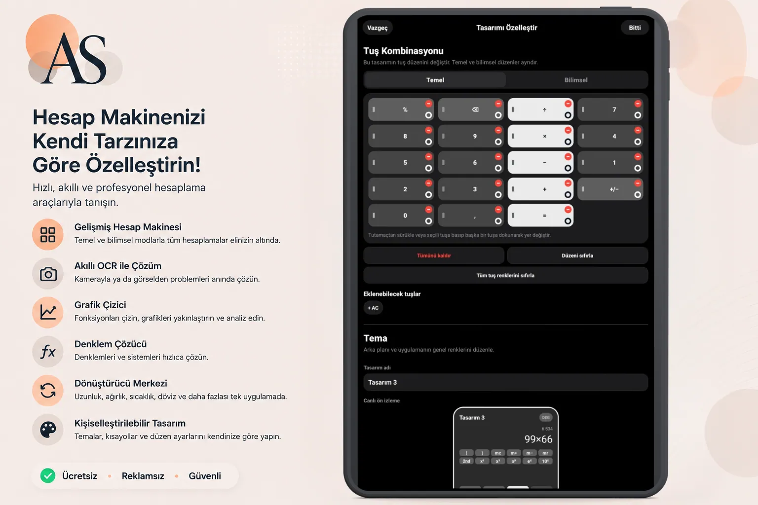Aksiyon Calculator Android tablet tuş düzeni